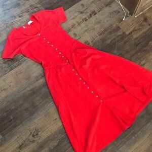 Chic Scarlet Button-Front Midi Dress